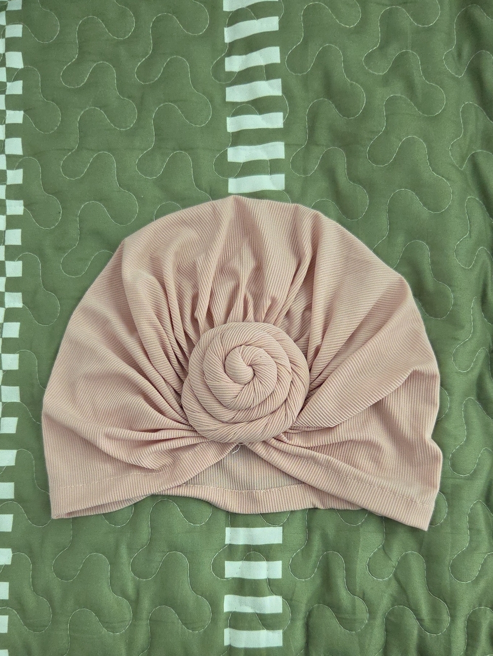 Rose Tan Floral Knot Turban Beanie for Women